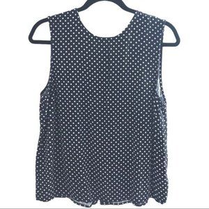 Popsugar Black White Polka Dot Button-Back Tank L